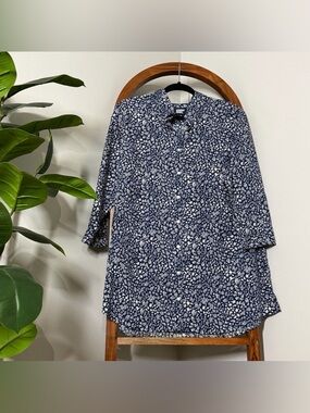 Lands's End 18 Blue White Floral No Iron Supima Cotton Button Down Shirt